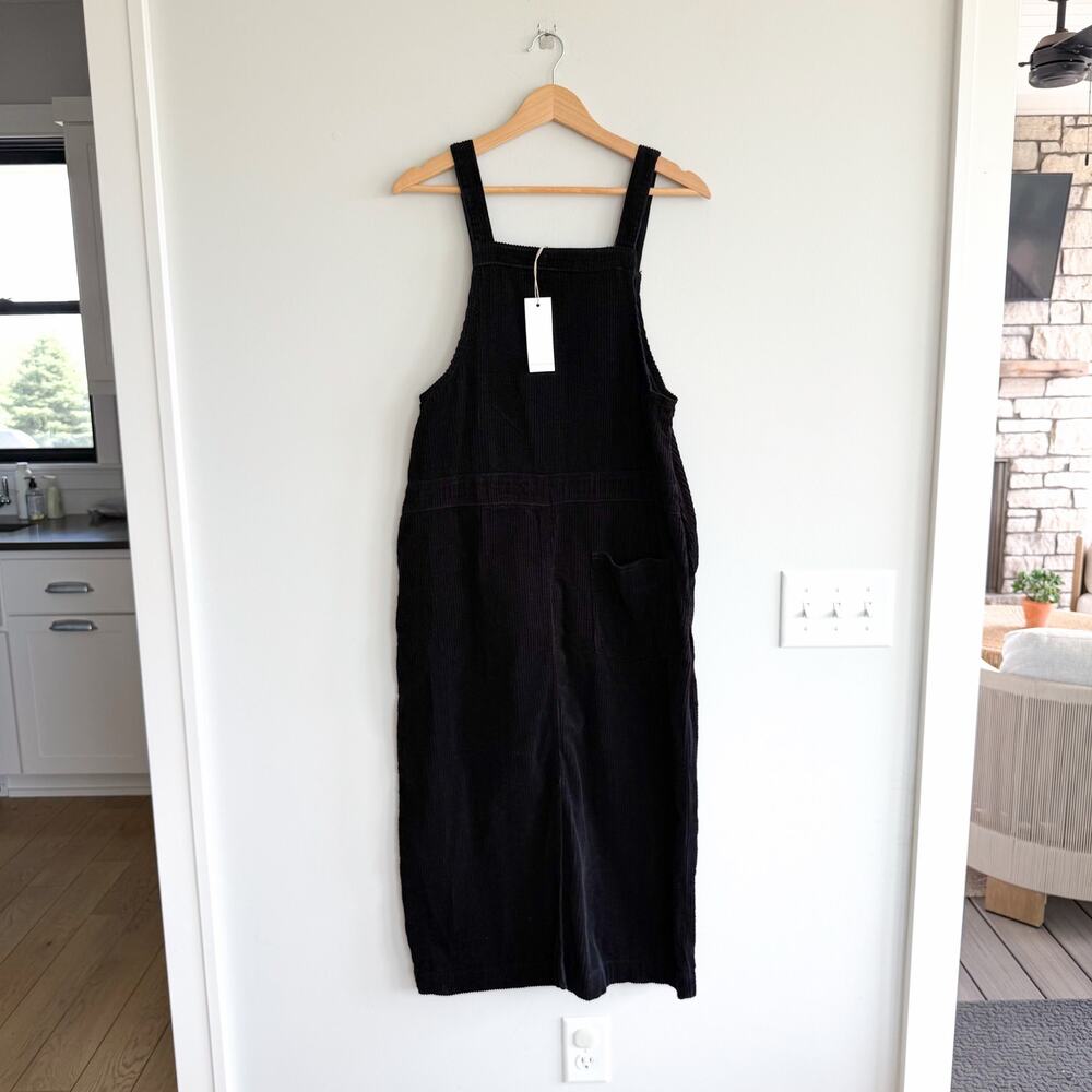 Neuflora Olivia Corduroy Sleeveless Cotton Midi Jumper Dress Black S NWT